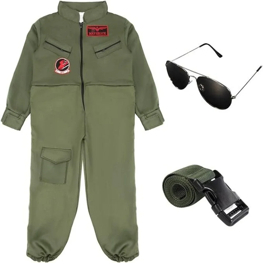 Fighter Pilot Costume Kids Flight Costume Suit Air Force Pretend Play Dress, M